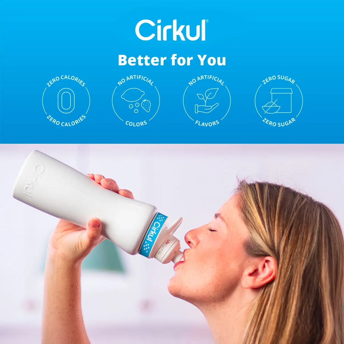 Cirkul Kit 22oz - White Stainless Steel Water Bottle Starter - 2 Flavor Cartridges
